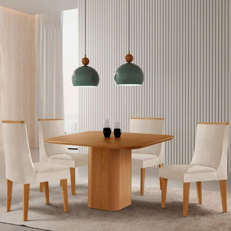 Mesa De Jantar Eloise Com 4 Cadeiras Moderna Veludo Creme - Moderna