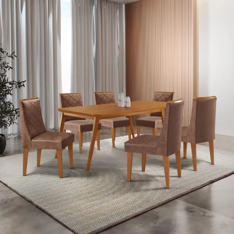Mesa De Jantar Copper 180cm Tampo Com 6 Cadeiras Moderna Tork/naturale/naturale - Moderna