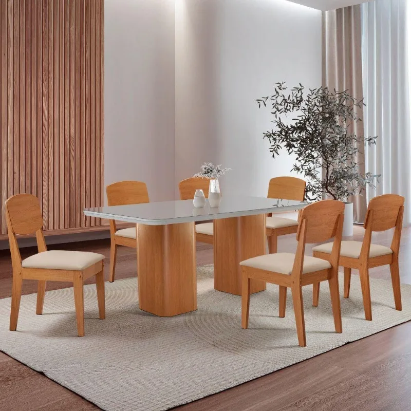 Mesa De Jantar Eloise 6 Cadeiras Moderna Veludo Creme - Moderna