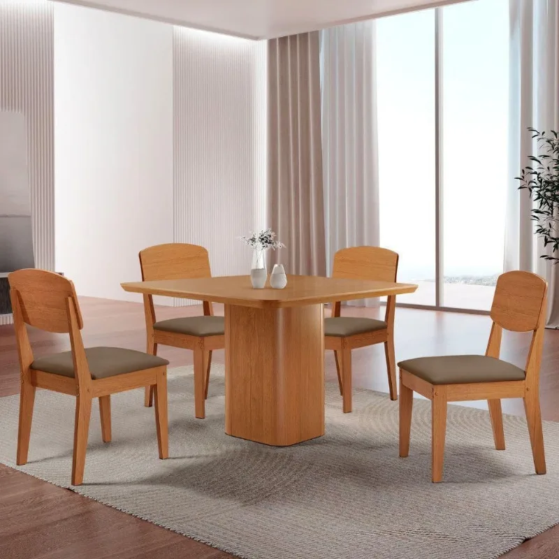Mesa De Jantar Eloise 90cm Tampo Mdf 4 Cadeiras Copper Veludo Capuccino/naturalle - Moderna