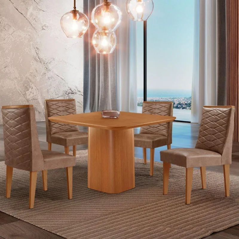 Mesa De Jantar Eloise 90 cm Tampo Mdf 4 Cadeiras Moderna - Moderna