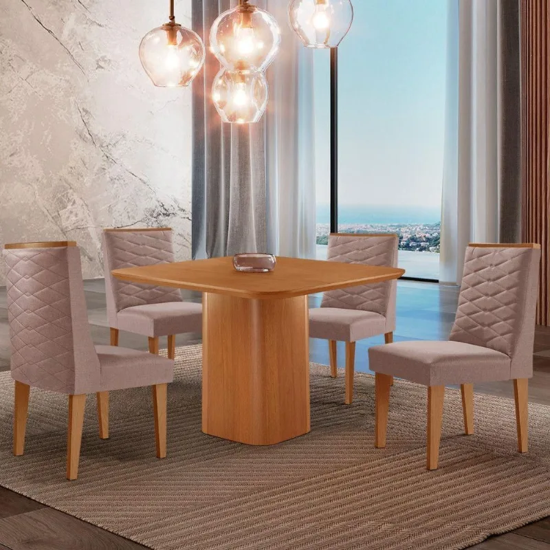 Mesa De Jantar Eloise 90cm Tampo Mdf 4 Cadeiras Moderna . - Moderna