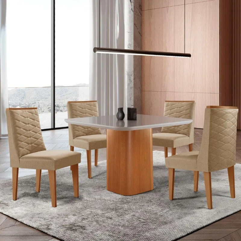 Mesa De Jantar Eloise 4 Cadeiras Moderna Turim 07/nat/off - Moderna