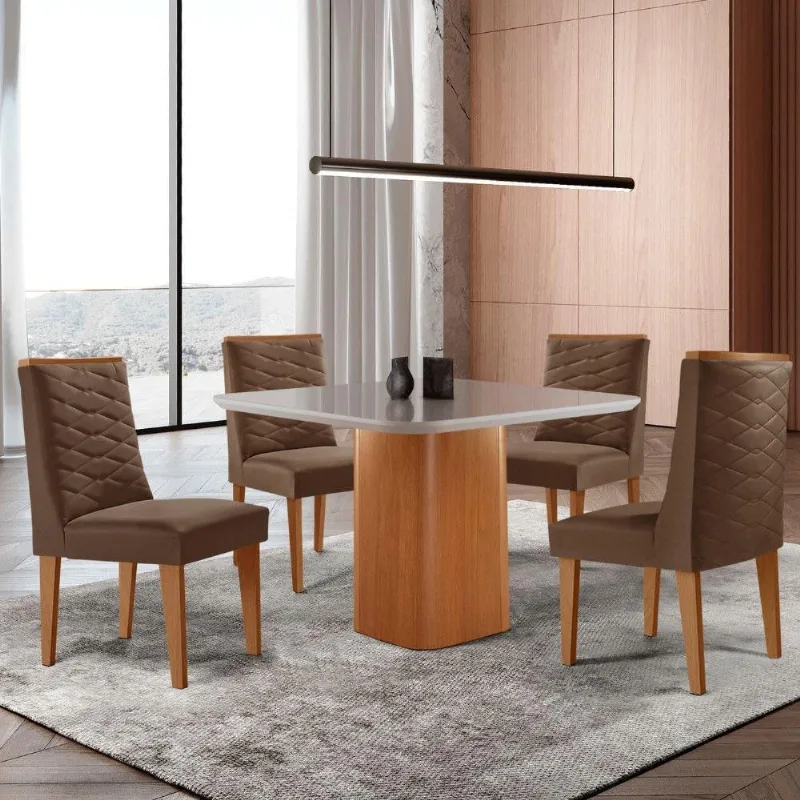 Mesa De Jantar Eloise 90cm 4 Cadeiras Moderna Veludo Marrom - Moderna