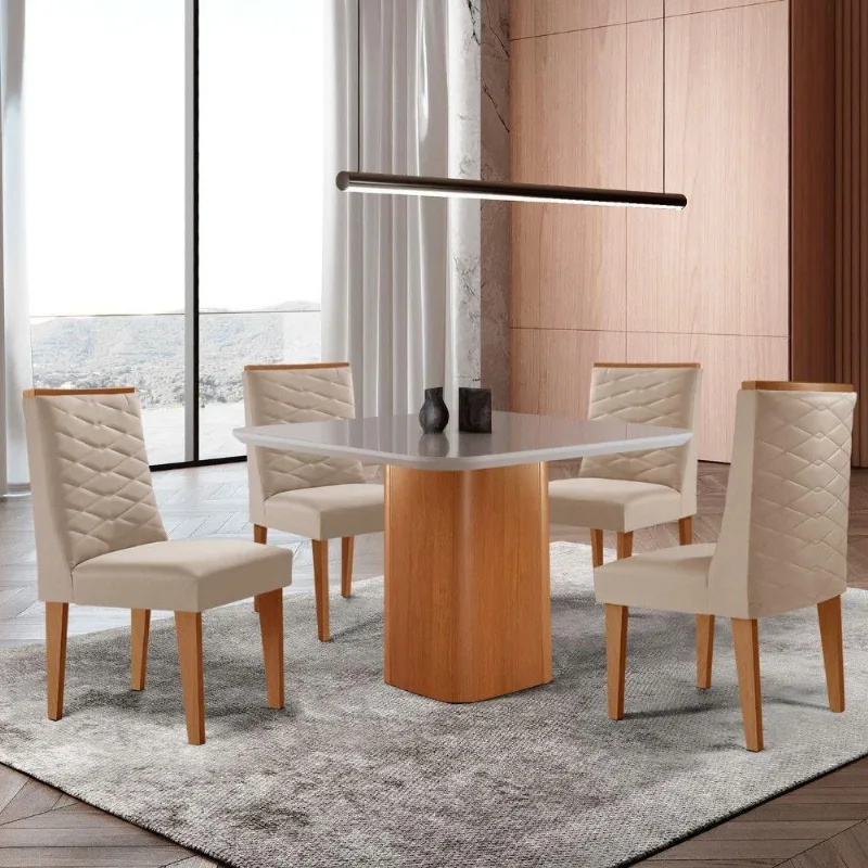 Mesa De Jantar Eloise 4 Cadeiras Moderna Veludo Creme - Moderna