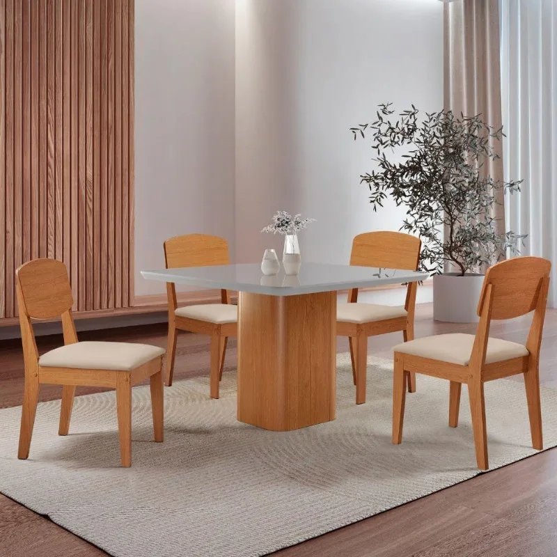 Mesa De Jantar Eloise 90cm Tampo Mdf 4 Cadeiras Copper Veludo Creme /nat/off/serig. Off - Moderna