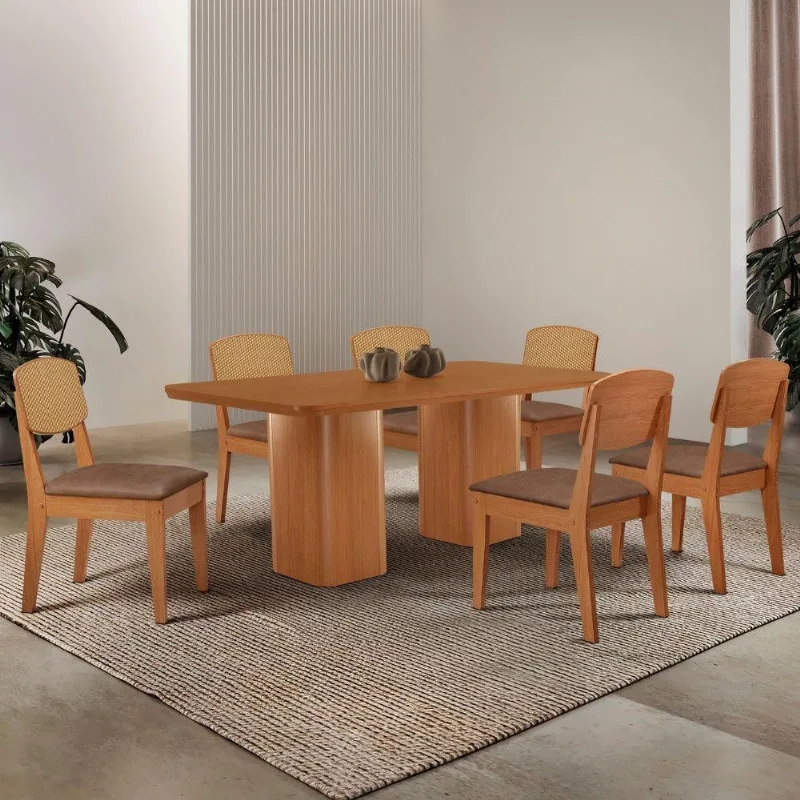 Mesa De Jantar Eloise 180 cm Tampo Mdf 6 Cadeiras Moderna. - Moderna