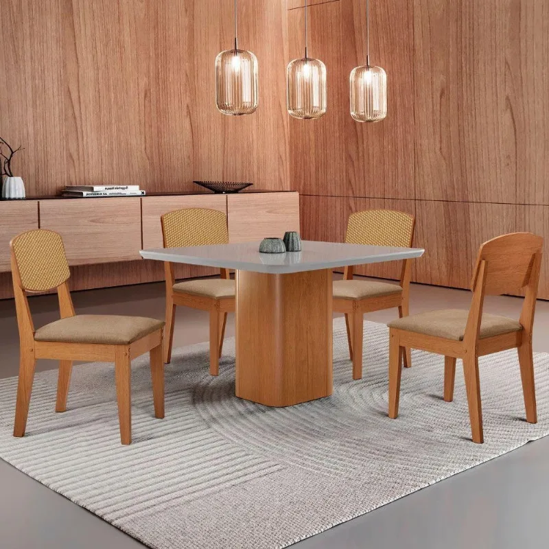 Mesa De Jantar Eloise 4 Cadeiras Moderna Turim 07/nat/off - Moderna