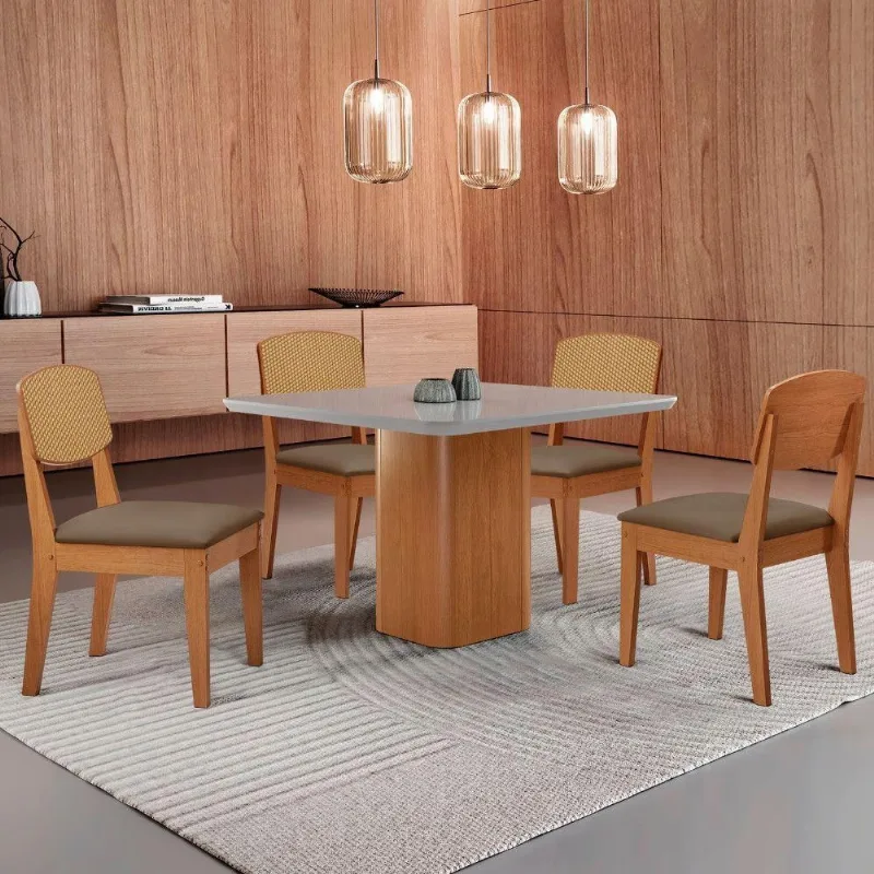 Mesa De Jantar Eloise 90cm Tampo Mdf 4 Cadeiras Moderna Veludo Capuccino/nat/off/serig. Off - Moderna