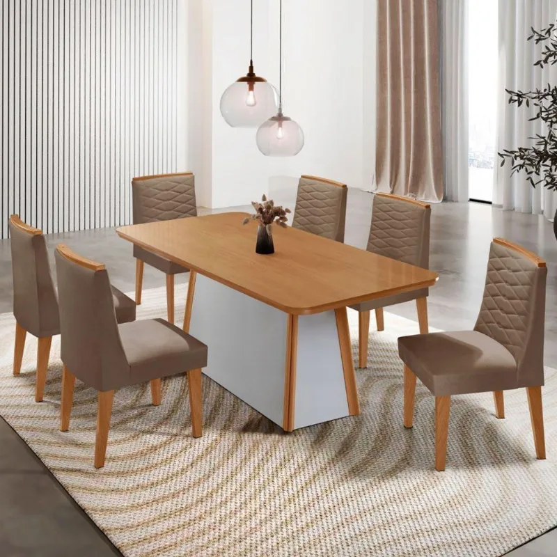 Mesa De Jantar Diane-180cm Tampo Mdf Lam 6 Cadeiras Eloise - Moderna