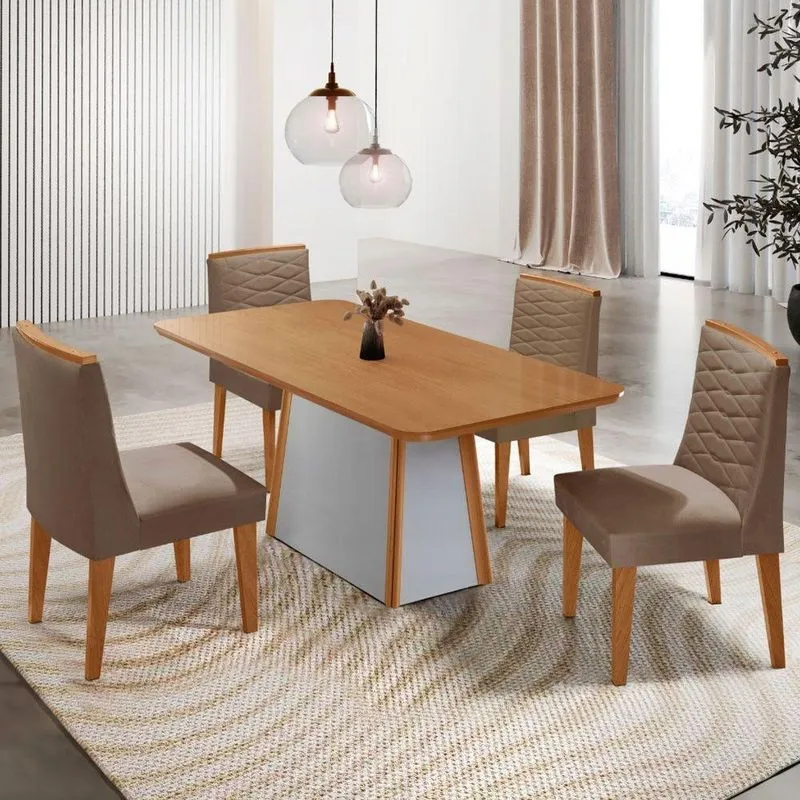 Mesa De Jantar Diane 120cm Tampo Mdf Lam 4 Cade Eloise Moderna Veludo Capuccino Off White