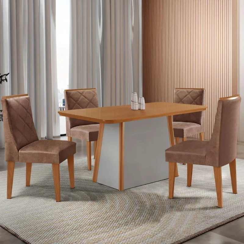 Mesa De Jantar Diane 120cm Tampo Mdf Lam 4 Cadeiras Isadora - Moderna
