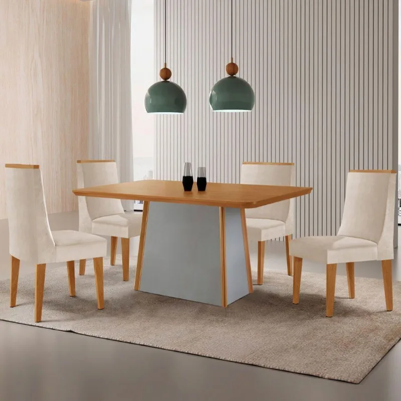 Mesa De Jantar Diane 120cm Tampo Mdf Lam 4 Cadeiras Lisboa - Moderna