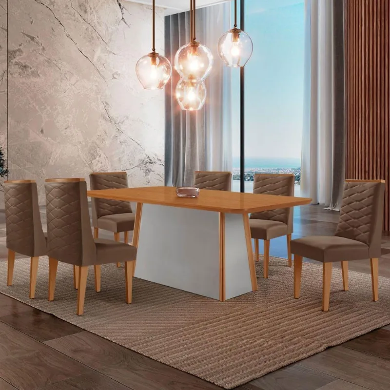 Mesa De Jantar Diane 6 Cadeiras Safira Moderna Veludo Marrom - Moderna
