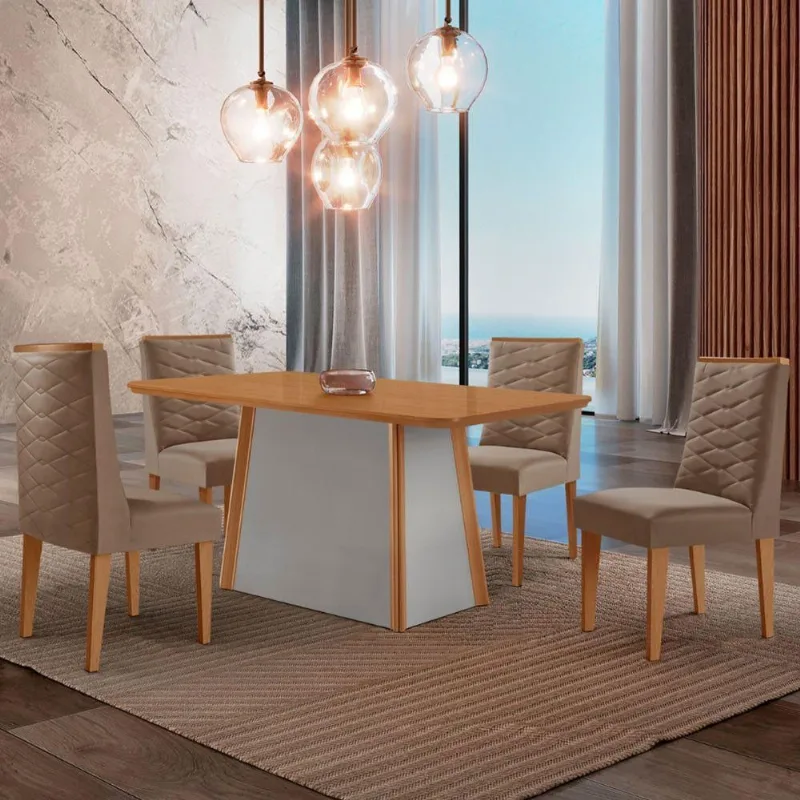 Mesa De Jantar Diane 4 Cadeiras Safira Moderna Capuccino - Moderna