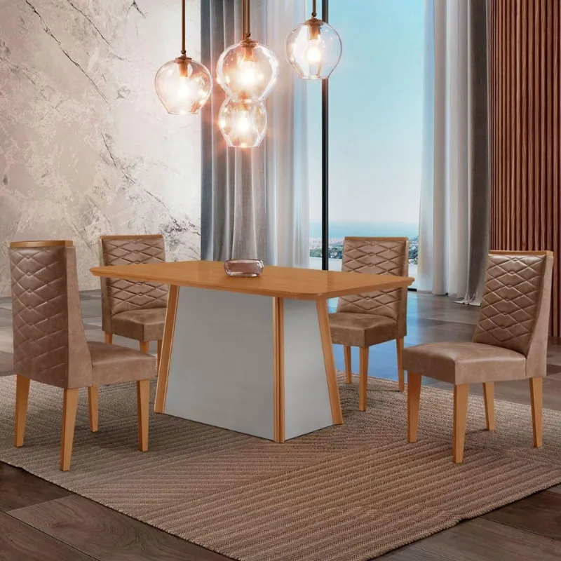 Mesa De Jantar Diane 120cm Tampo Mdf Lam 4 Cadeiras Safira - Moderna