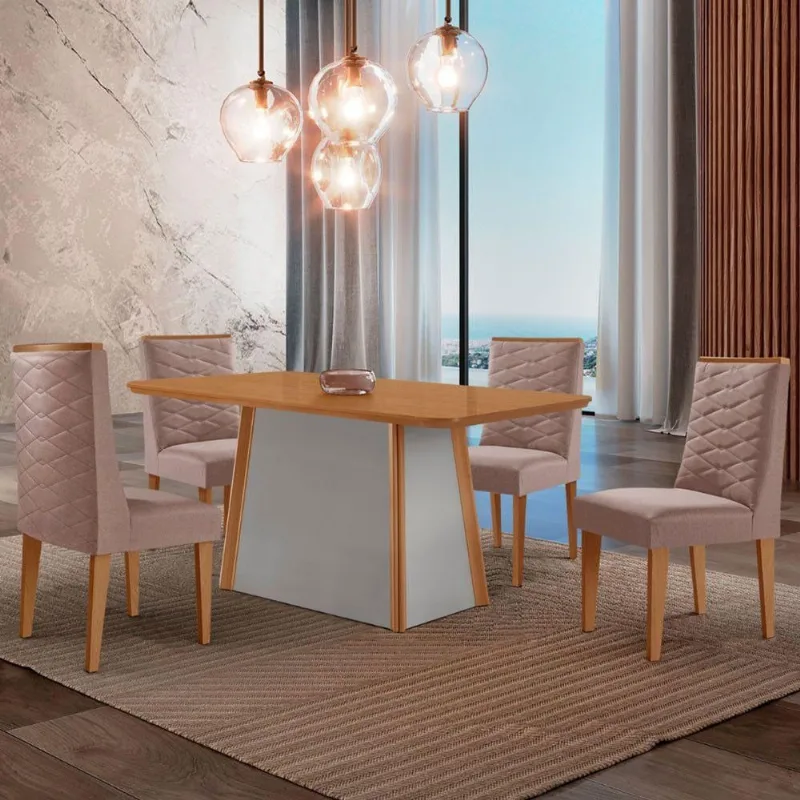 Mesa De Jantar Diane 120cm Tampo Mdf - 4 Cadeiras Safira - Moderna