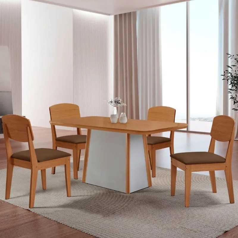 Mesa De Jantar Diane 4 Cadeiras Copper Moderna Veludo - Moderna