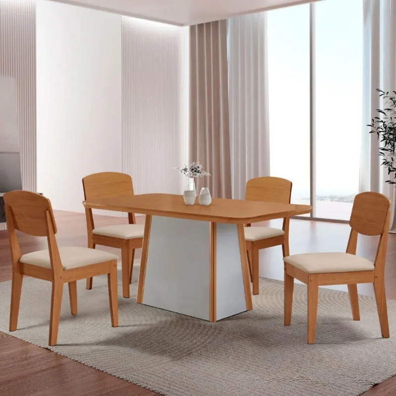 Mesa De Jantar Diane 120cm Tampo Mdf Lam 4 Cadeiras Copper - Moderna