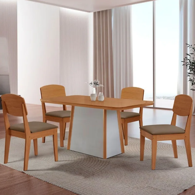 Mesa De Jantar Diane 4 Cadeiras Copper Moderna Capuccino