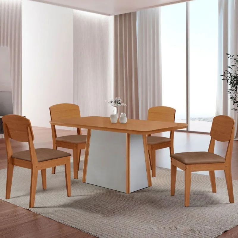 Mesa De Jantar Diane 120cm Tampo Mdf Lam 4 Cadeiras Copper - Moderna