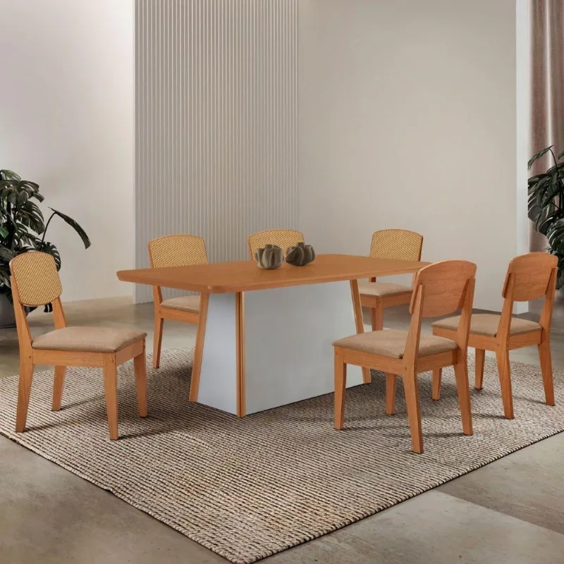 Mesa Jantar Diane 180cm 6 Cadeiras Copper Prem Moderna - Moderna