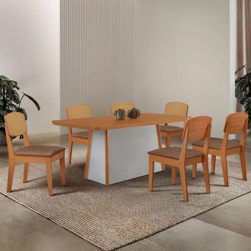Mesa Jantar Diane 180cm Tampo Mdf Lam 6 Cadeiras Copper - Moderna