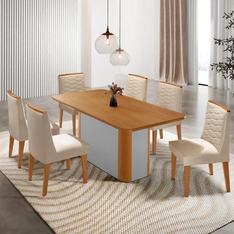 Mesa De Jantar Isadora 180cm Tampo Mdf Laminado Veludo Creme Off White