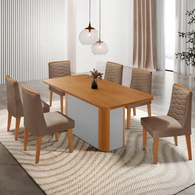 Mesa De Jantar Isadora 180cm Tampo Mdf Laminado Veludo Capuccino Off White