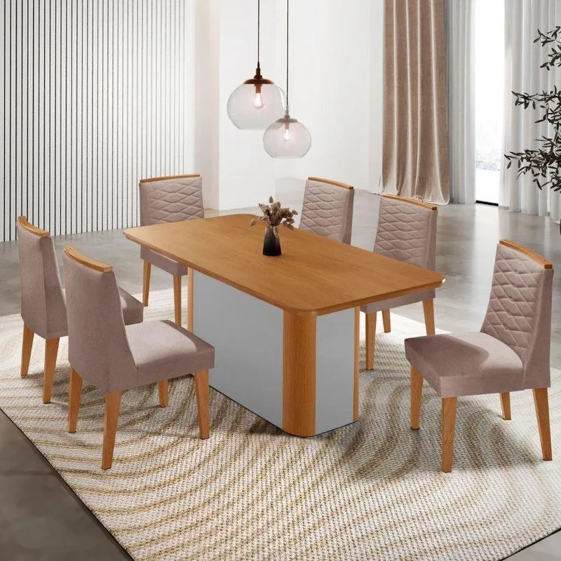 Mesa De Jantar Isadora 180cm Tampo Mdf Laminado Linho Capuccino Off White