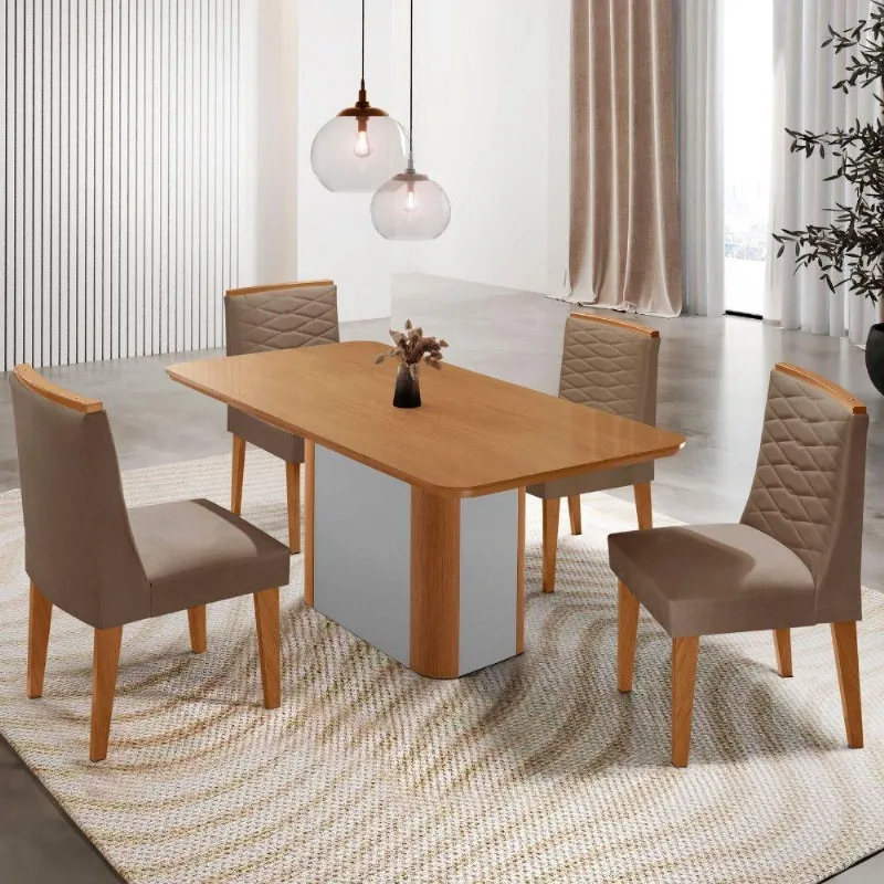 Mesa De Jantar Isadora 4 Cadeiras Eloise Veludo Capuccino - Moderna