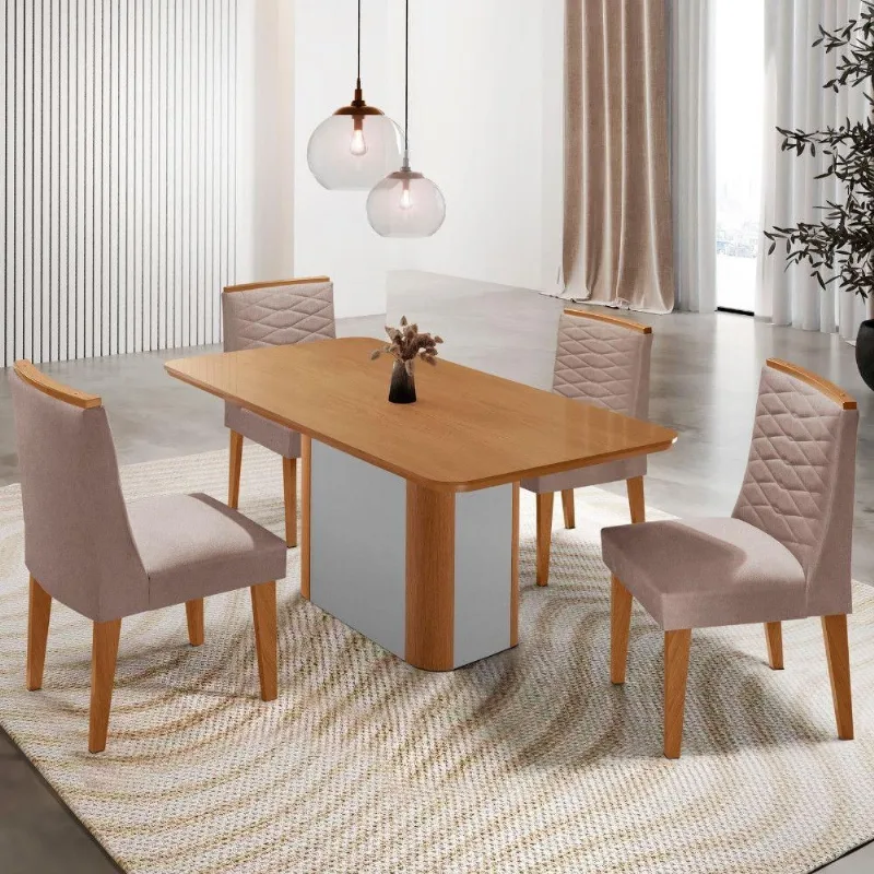 Mesa De Jantar Isadora 4 Cadeiras Eloise Linho Capuccino - Moderna