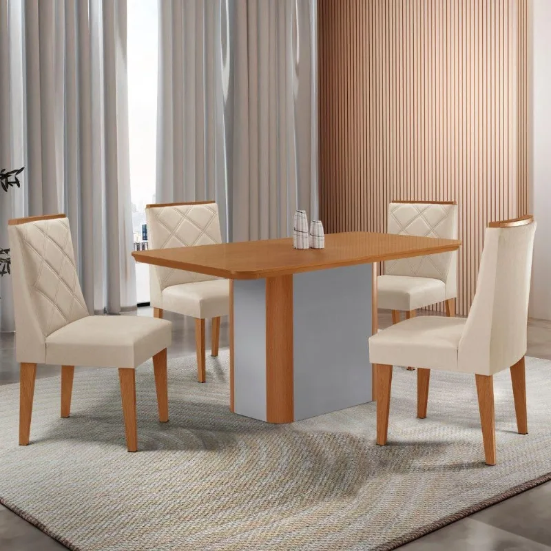 Mesa De Jantar Isadora 4 Cadeiras Isadora Veludo Creme - Moderna