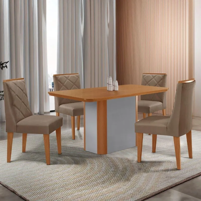 Mesa De Jantar Isadora 120 Tampo Mdf Laminado - 4 Cadeiras - Moderna