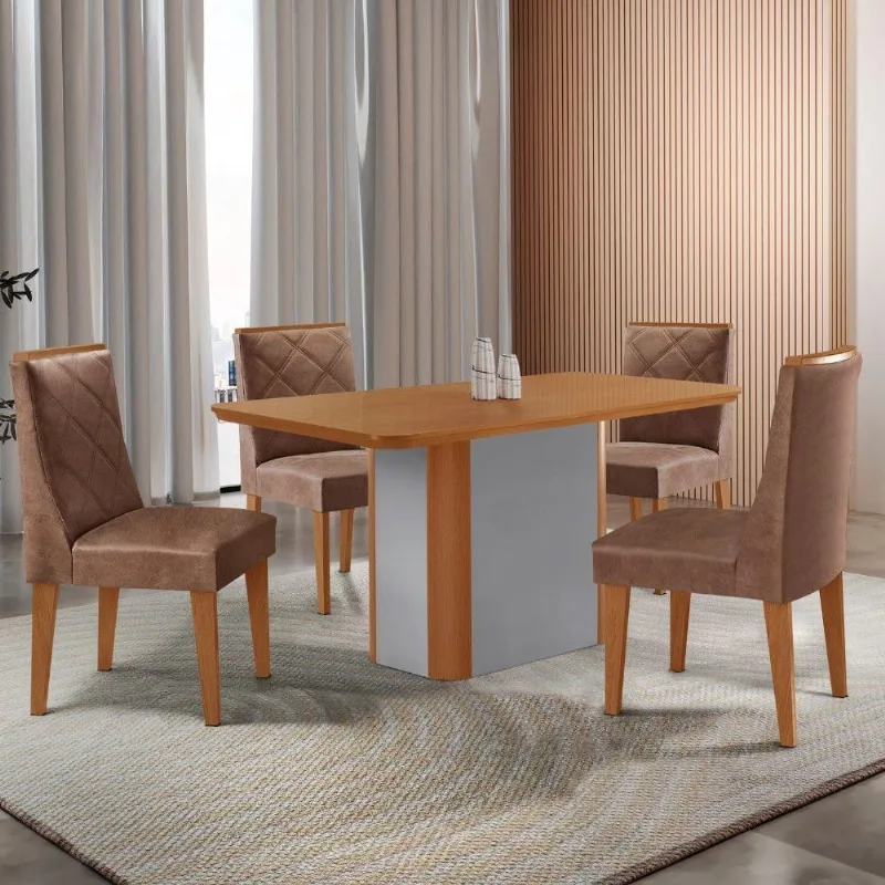Mesa De Jantar Isadora 120 Tampo Mdf Laminado 4 Cadeiras I - Moderna