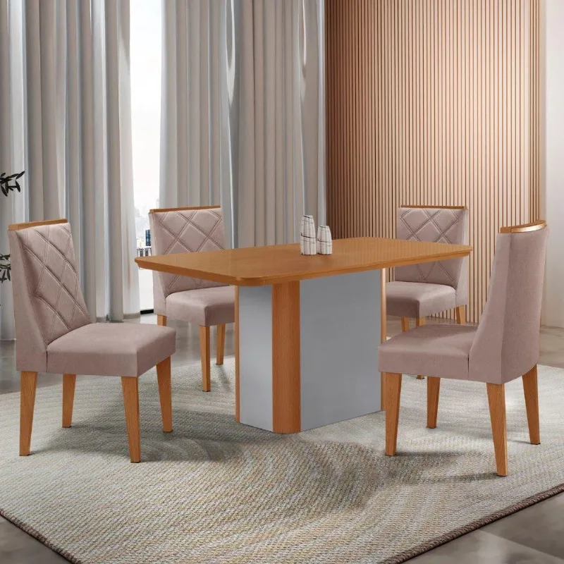 Mesa De Jantar Isadora 4 Cadeiras Isadora Linho Capuccino - Moderna