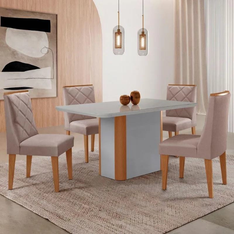 Mesa De Jantar Isadora 4 Cadeiras Capuccino Off - Moderna