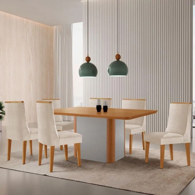 Mesa De Jantar Isadora 180cm Tampo Mdf Laminado Veludo Creme Off White
