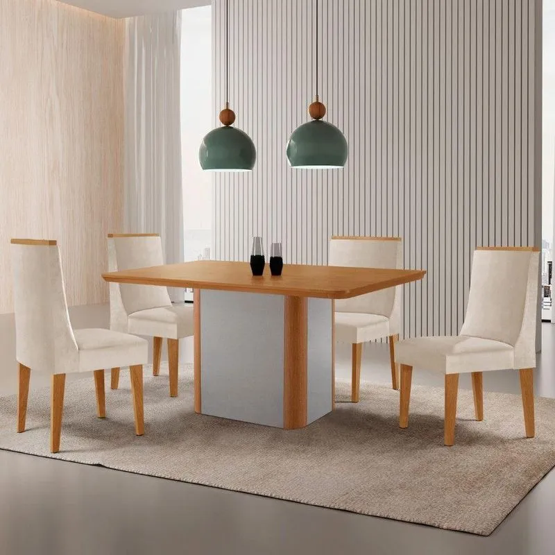 Mesa De Jantar Isadora 120cm Tampo Mdf Laminado Veludo Creme Off White