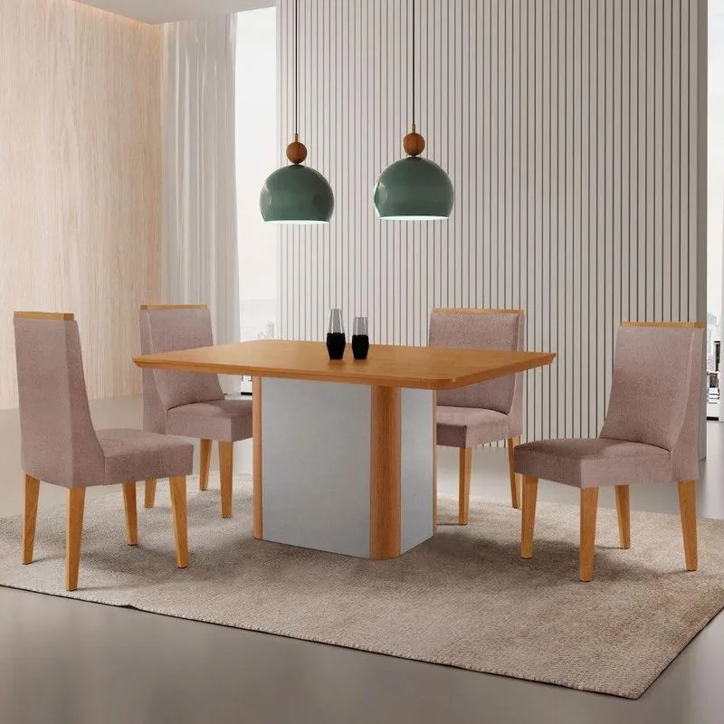 Mesa De Jantar Isadora 120cm Tampo Mdf Laminado Linho Capuccino Off White