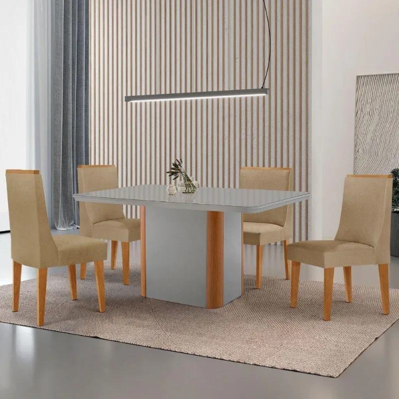 Mesa De Jantar Isadora 4 Cadeiras Serigrafia - Moderna