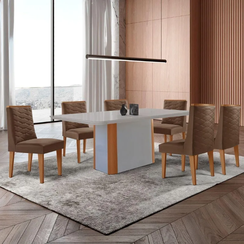 Mesa De Jantar Com 6 Cadeiras Veludo Marrom - Moderna