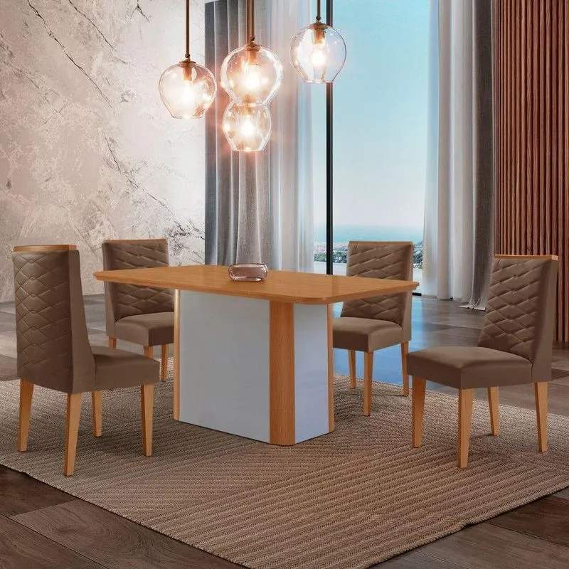 Mesa De Jantar Isadora 120cm Tampo Mdf Laminado Veludo Marrom Off White