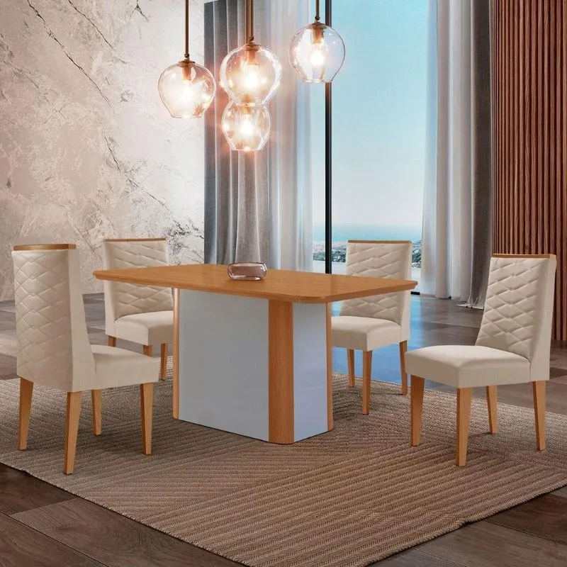 Mesa De Jantar Isadora 120cm Tampo Mdf Laminado Veludo Creme Off White