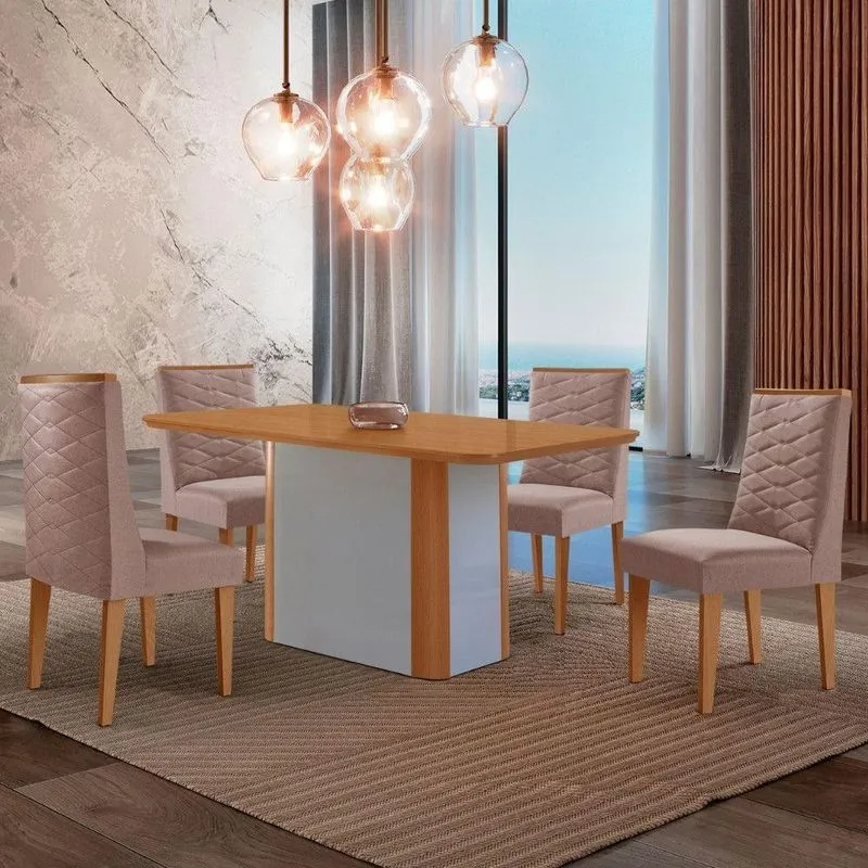 Mesa De Jantar Isadora 120cm Tampo Mdf Laminado Linho Capuccino Off White