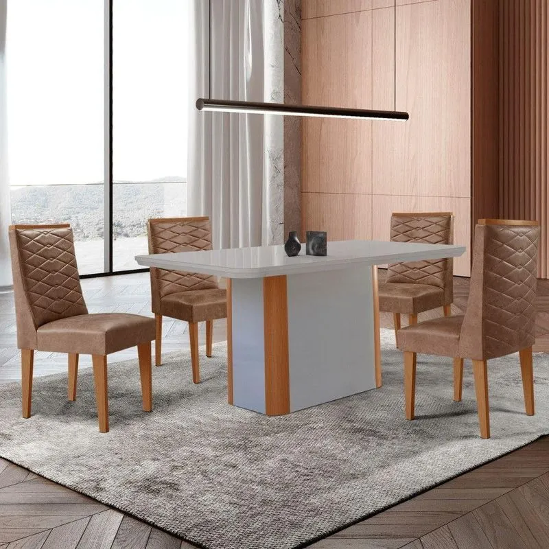 Mesa De Jantar Isadora 120cm Tampo Mdf Com Vidro Tork Off Serigrafia