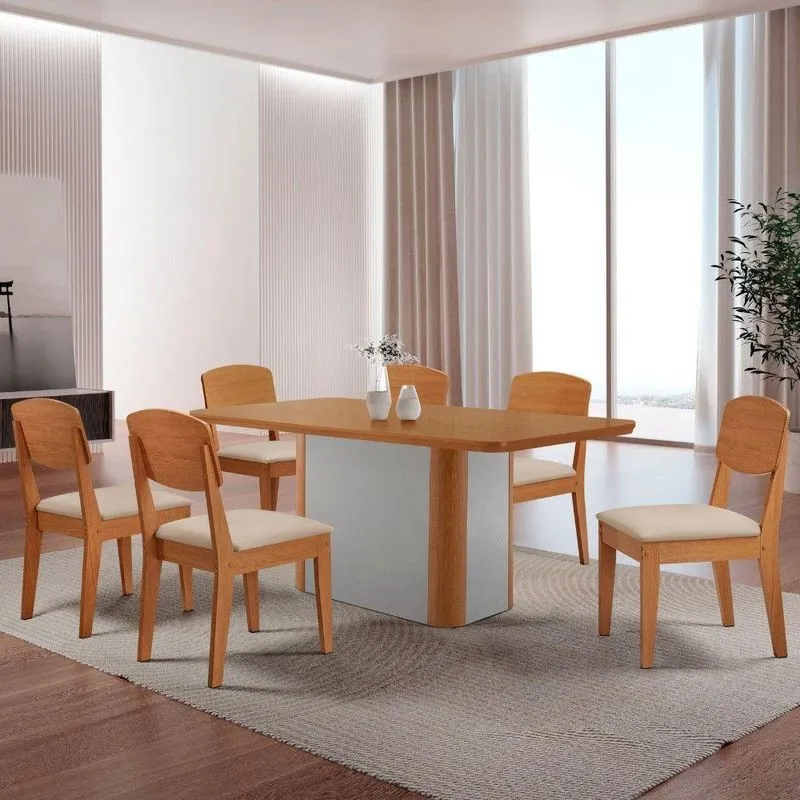 Mesa De Jantar Isadora 180cm Tampo Mdf Laminado Veludo Creme Off White