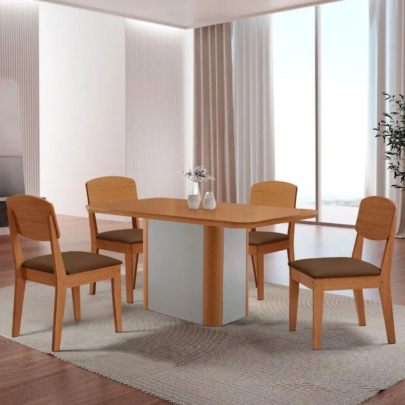 Mesa De Jantar Isadora 120cm Tampo Mdf Laminado Veludo Marrom Off White