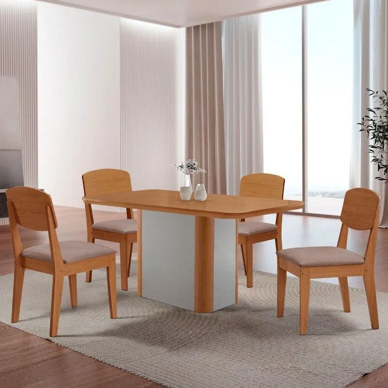 Mesa De Jantar Isadora 120cm Tampo Mdf Laminado Linho Capuccino Off White