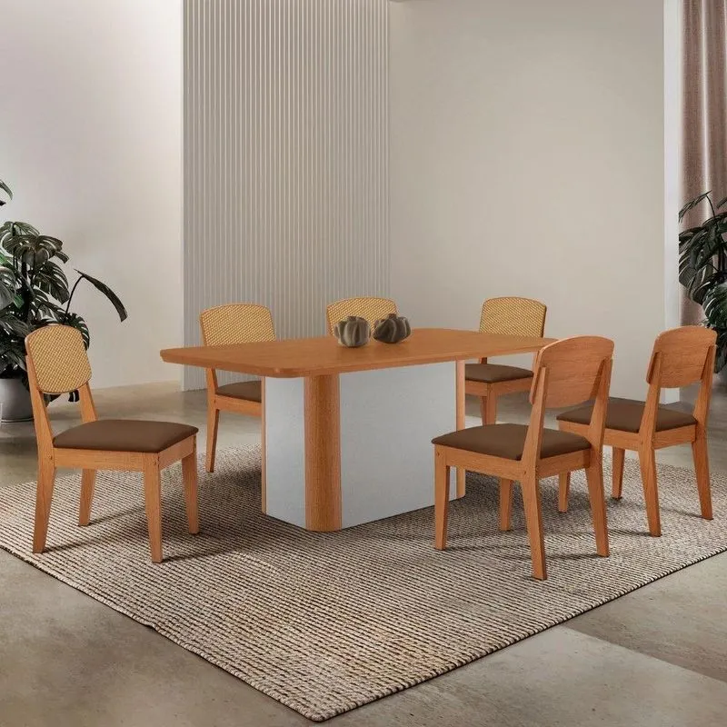 Mesa De Jantar Isadora 180cm Tampo Mdf Laminado Veludo Marrom Off White
